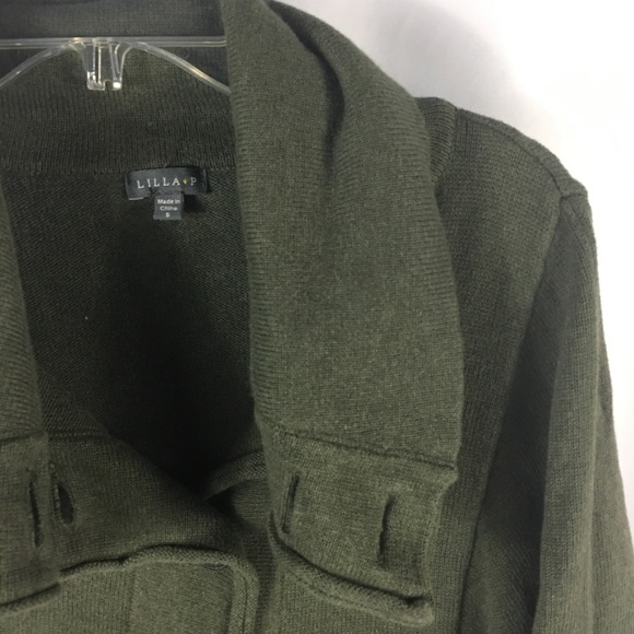 Lilla P Green Asymmetrical Belted Green Sweater - Picture 3 of 6